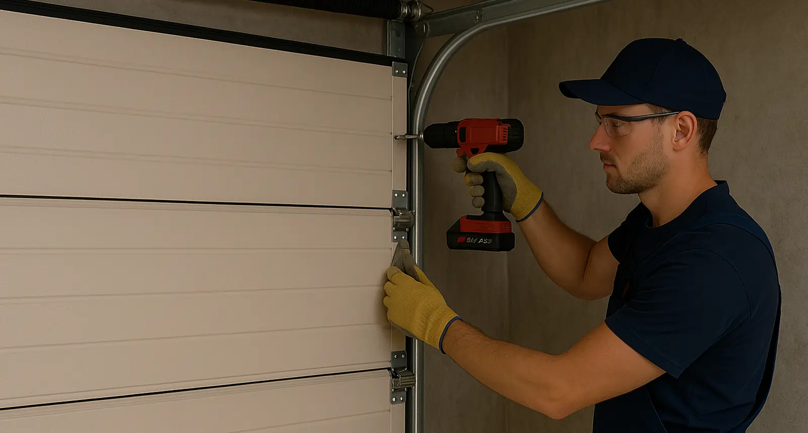 Licensed Pearland TX garage door technician installing torsion spring