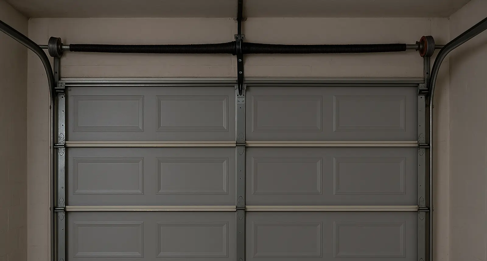 Torsion spring system mounted on a garage door header
