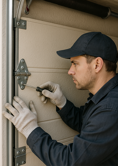 Expert adjusting garage door opener to avoid unexpected failures