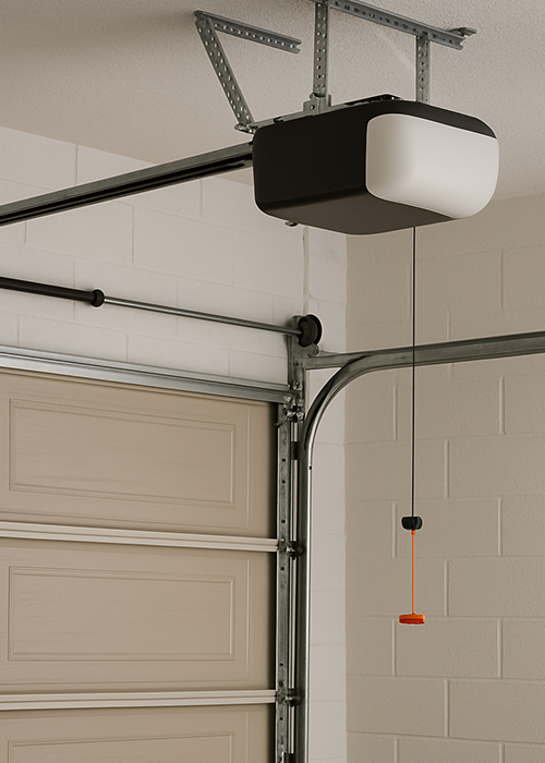 Residential garage door system getting preventative care in Texas