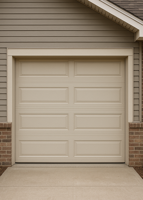 Worn garage door spring being replaced during maintenance service